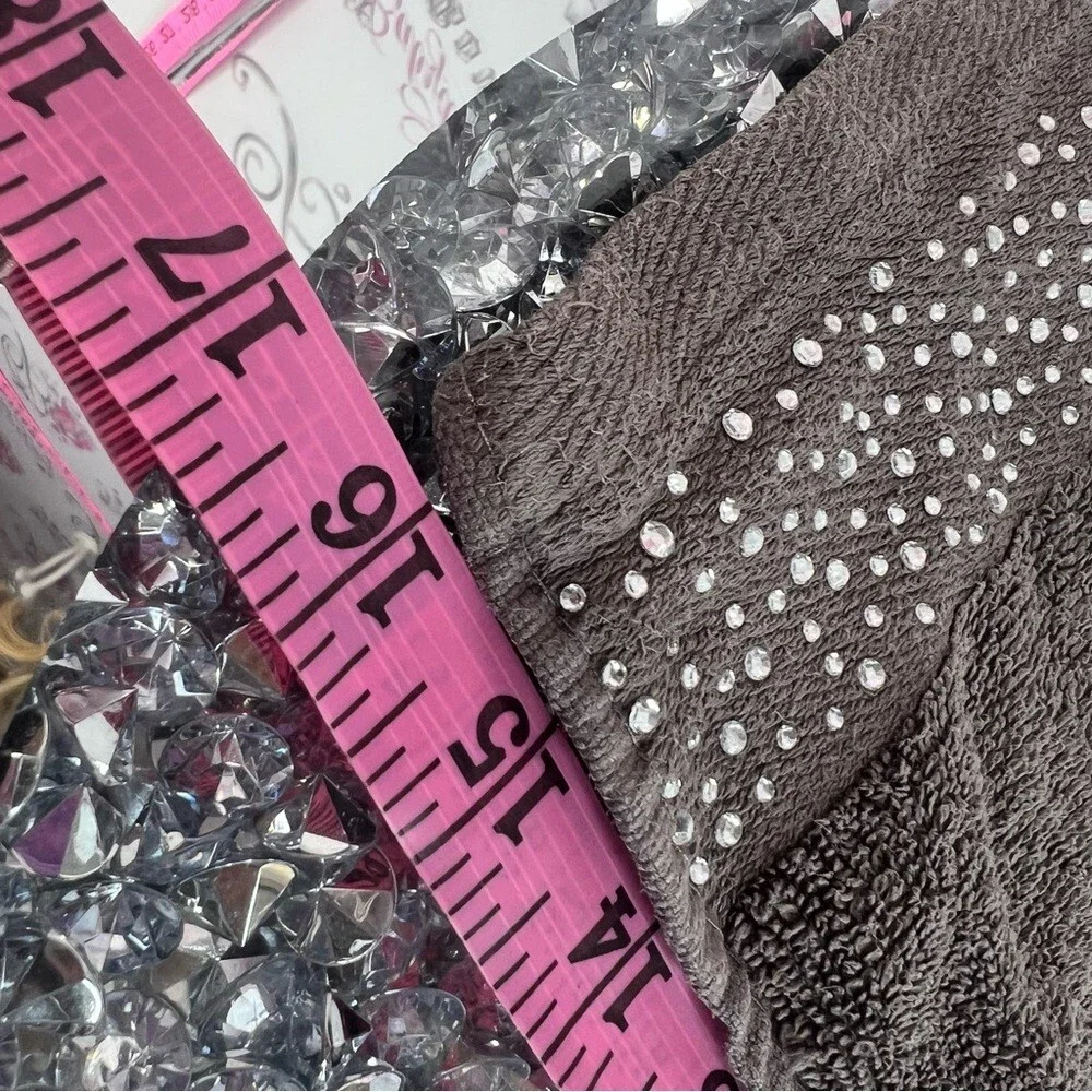 Embellished Chocolate grey Brown Bath Towel - Rhinestone Trim